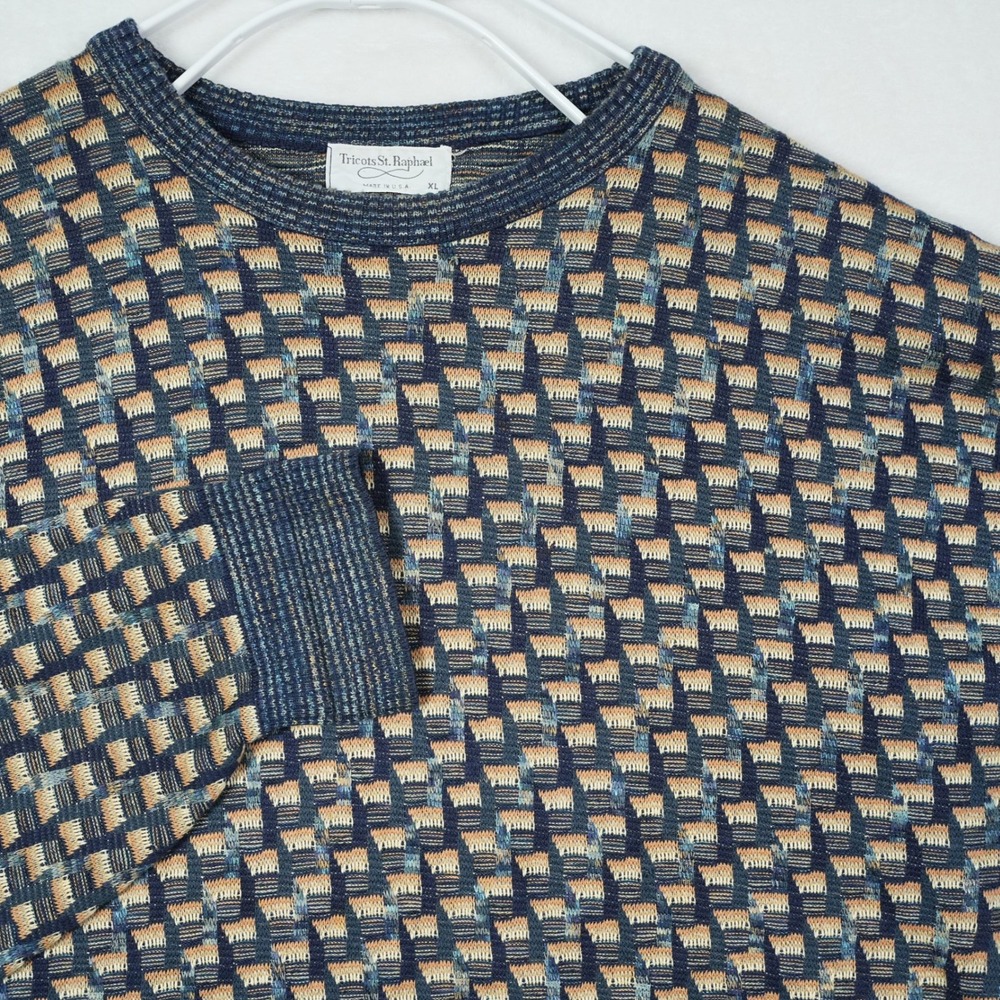 Tricots St Raphael Mens XL Grandpa Knit Sweater Navy Blue Vintage Made in USA